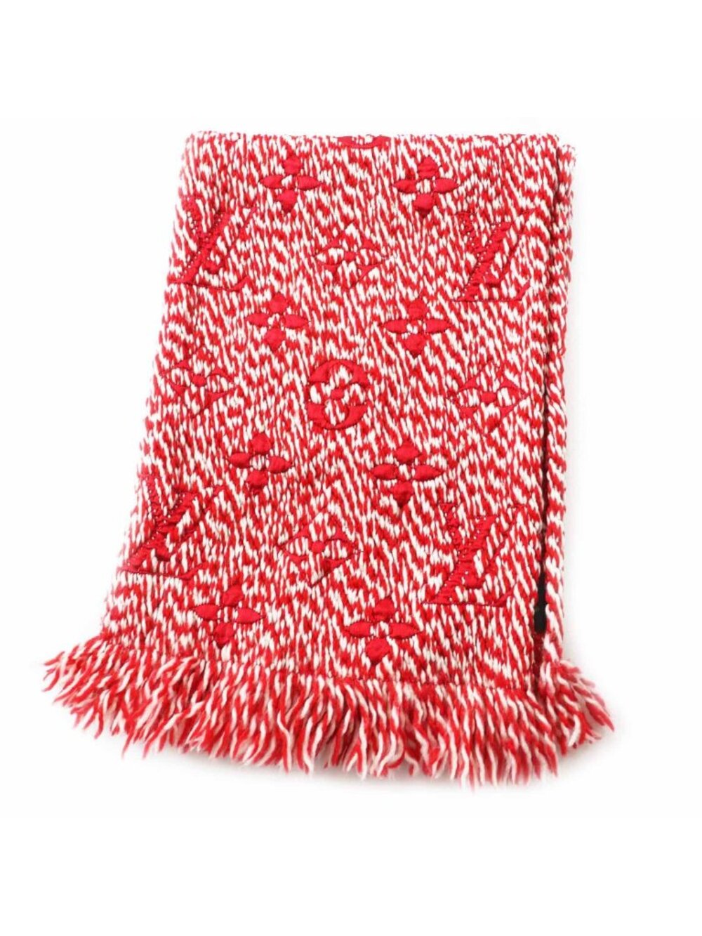 Louis Vuitton Logomania Scarf Mix Silk Blend with Fringe Red White